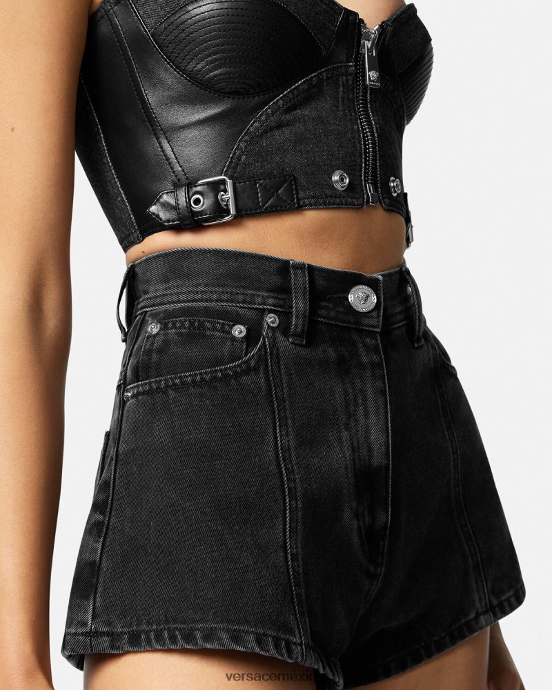 Versace shorts de mezclilla con medusa negro ropa mujer 84626J217