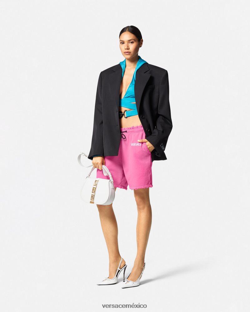 Versace shorts deportivos desgastados con logo fucsia ropa mujer 84626J219