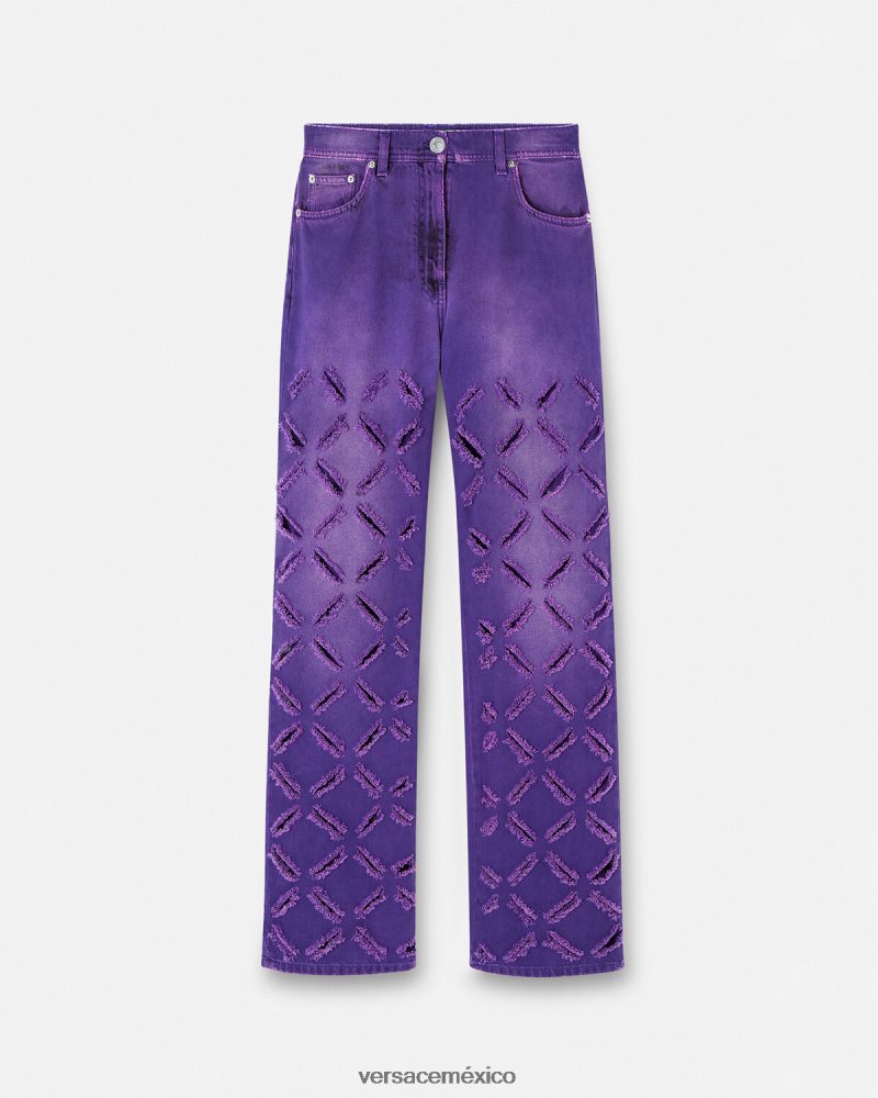 Versace vaqueros con cortes de medusa Violeta ropa mujer 84626J207