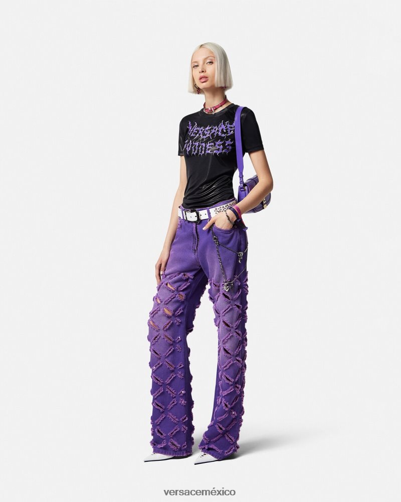 Versace vaqueros con cortes de medusa Violeta ropa mujer 84626J207