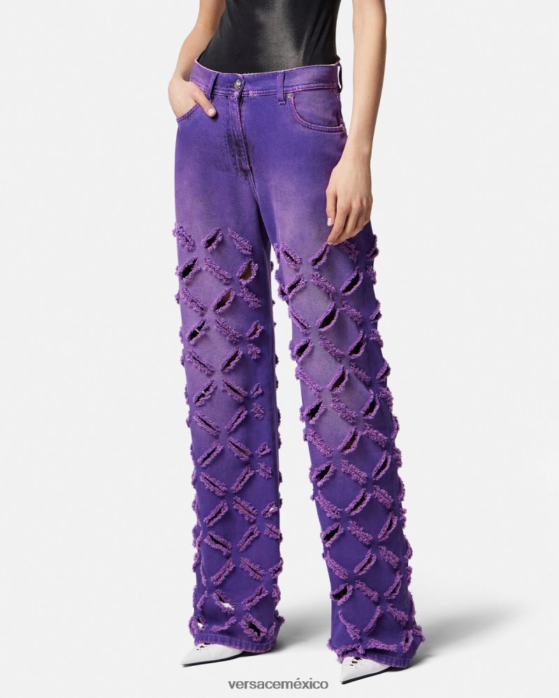 Versace vaqueros con cortes de medusa Violeta ropa mujer 84626J207