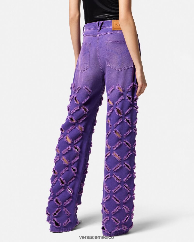 Versace vaqueros con cortes de medusa Violeta ropa mujer 84626J207
