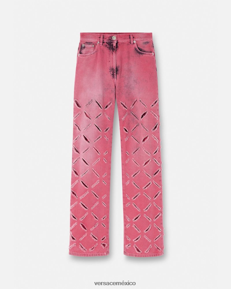 Versace vaqueros con cortes de medusa rosa ropa mujer 84626J206