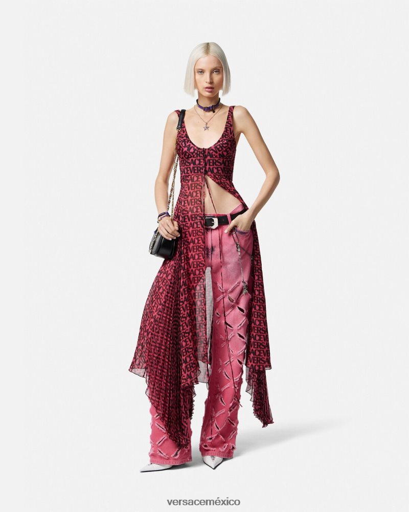 Versace vaqueros con cortes de medusa rosa ropa mujer 84626J206