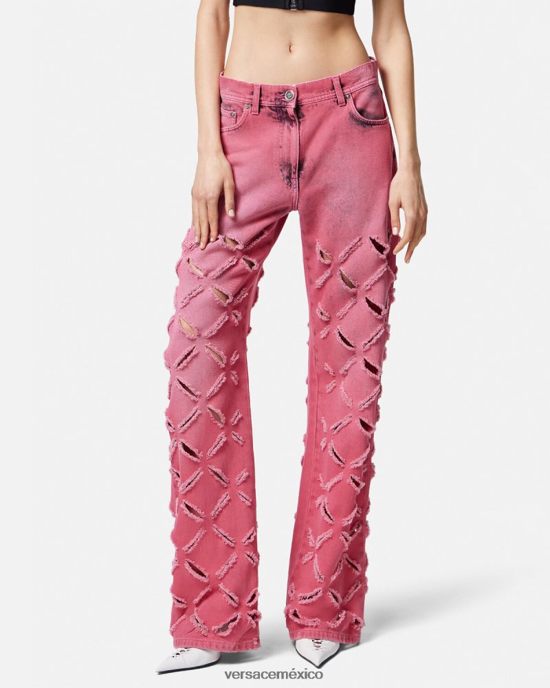 Versace vaqueros con cortes de medusa rosa ropa mujer 84626J206