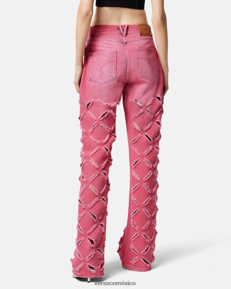 Versace vaqueros con cortes de medusa rosa ropa mujer 84626J206