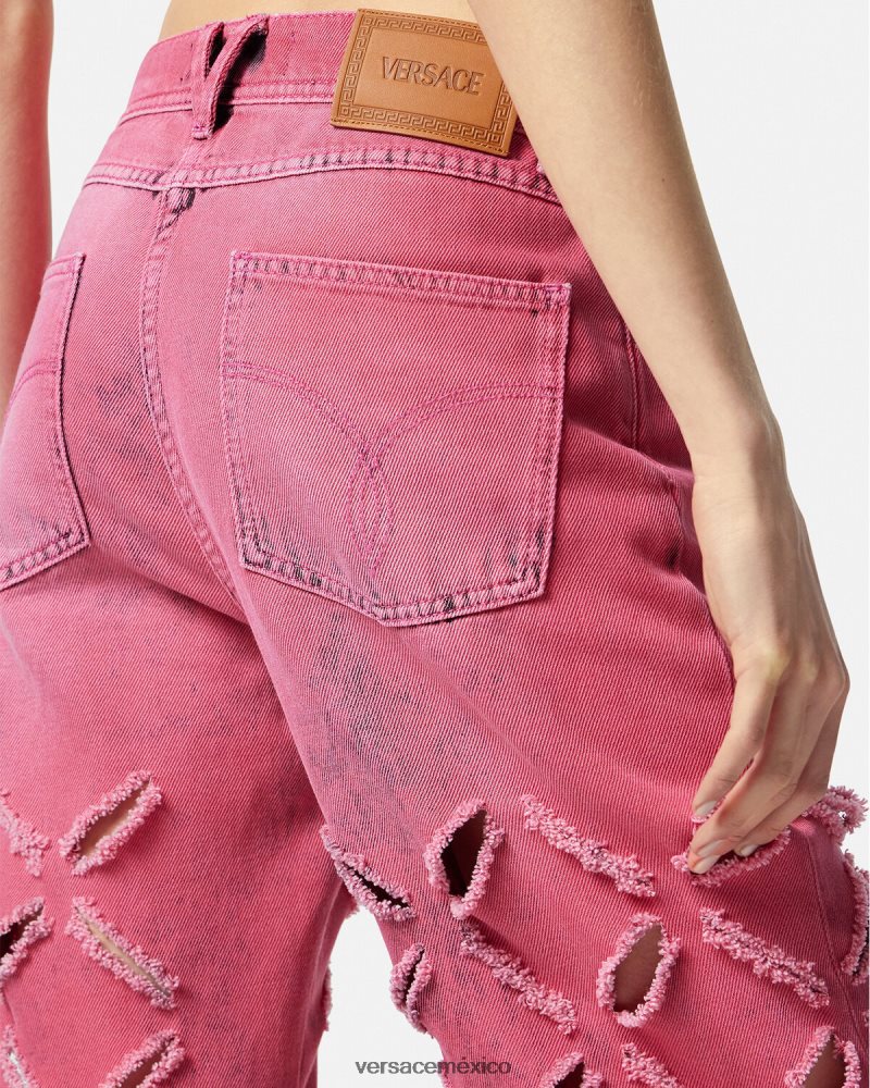 Versace vaqueros con cortes de medusa rosa ropa mujer 84626J206