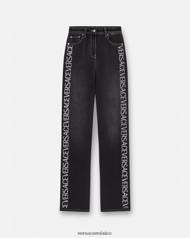 Versace vaqueros con cristales negro ropa mujer 84626J213