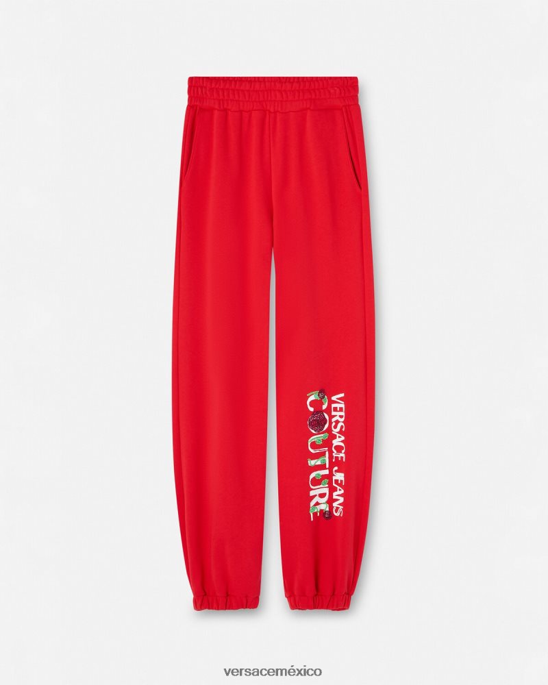 Versace pantalones deportivos con logo y rosas naranja ropa mujer 84626J2177