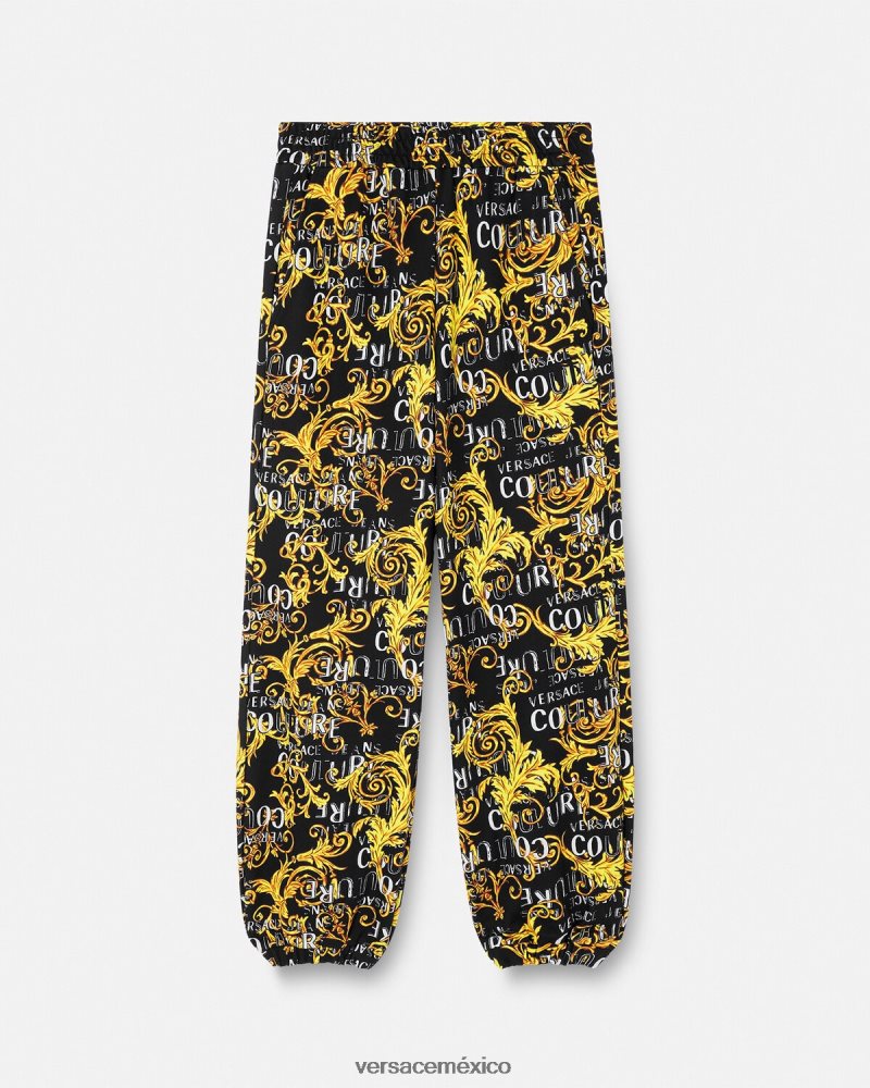 Versace pantalones deportivos de alta costura con logo oro negro ropa mujer 84626J2238