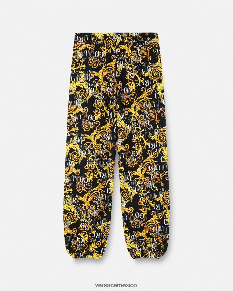 Versace pantalones deportivos de alta costura con logo oro negro ropa mujer 84626J2238