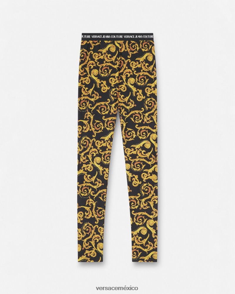 Versace bocetos de leggings de alta costura oro negro ropa mujer 84626J2178