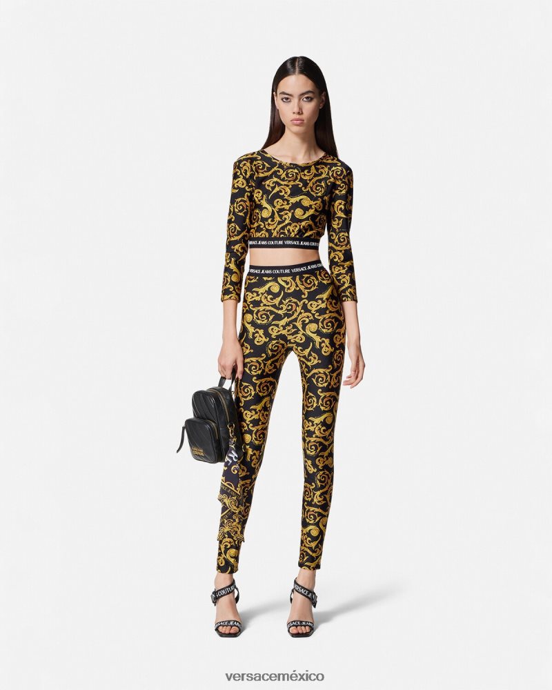 Versace bocetos de leggings de alta costura oro negro ropa mujer 84626J2178