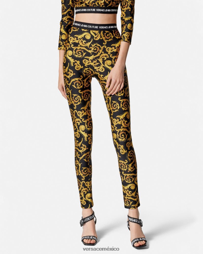 Versace bocetos de leggings de alta costura oro negro ropa mujer 84626J2178