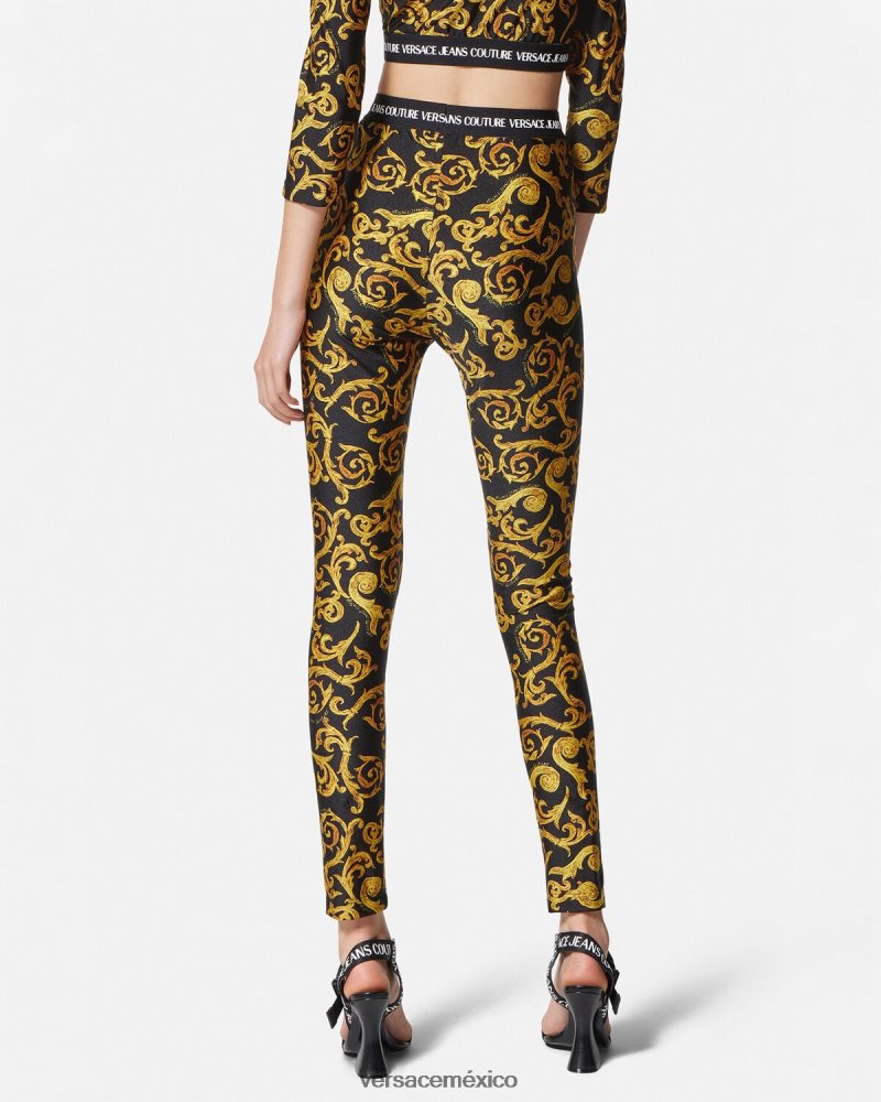 Versace bocetos de leggings de alta costura oro negro ropa mujer 84626J2178