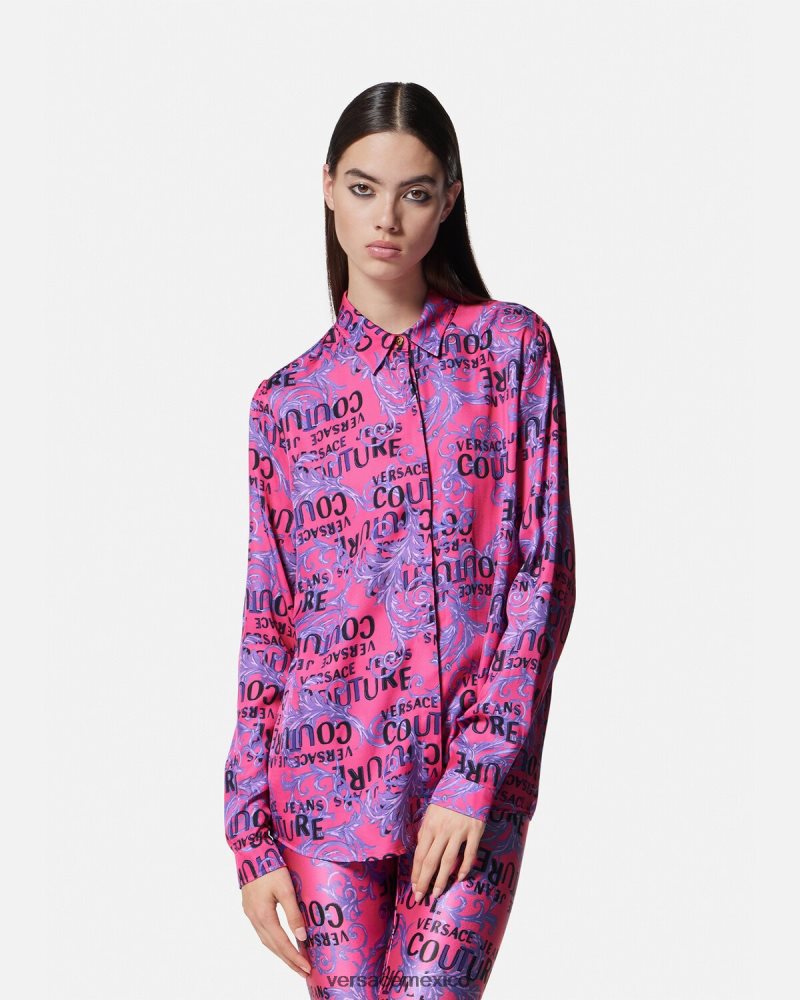Versace camisa de alta costura con logo fucsia ropa mujer 84626J2203