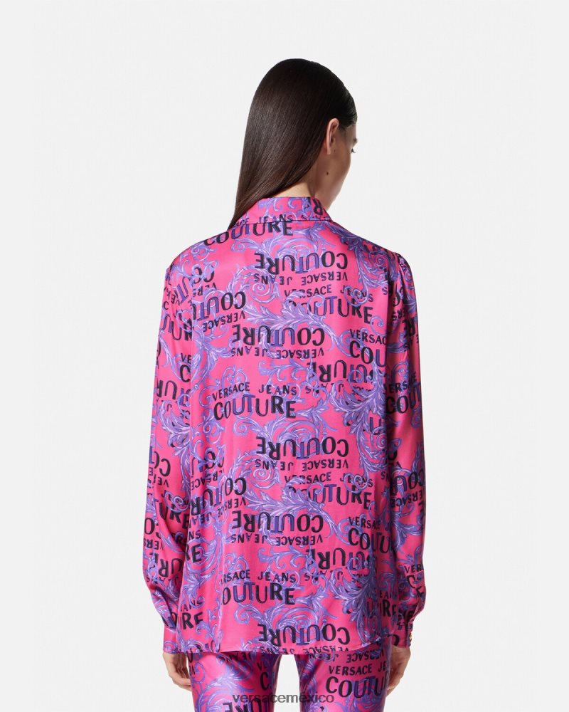 Versace camisa de alta costura con logo fucsia ropa mujer 84626J2203