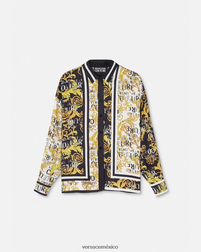Versace camisa de alta costura con logo oro negro ropa mujer 84626J2202