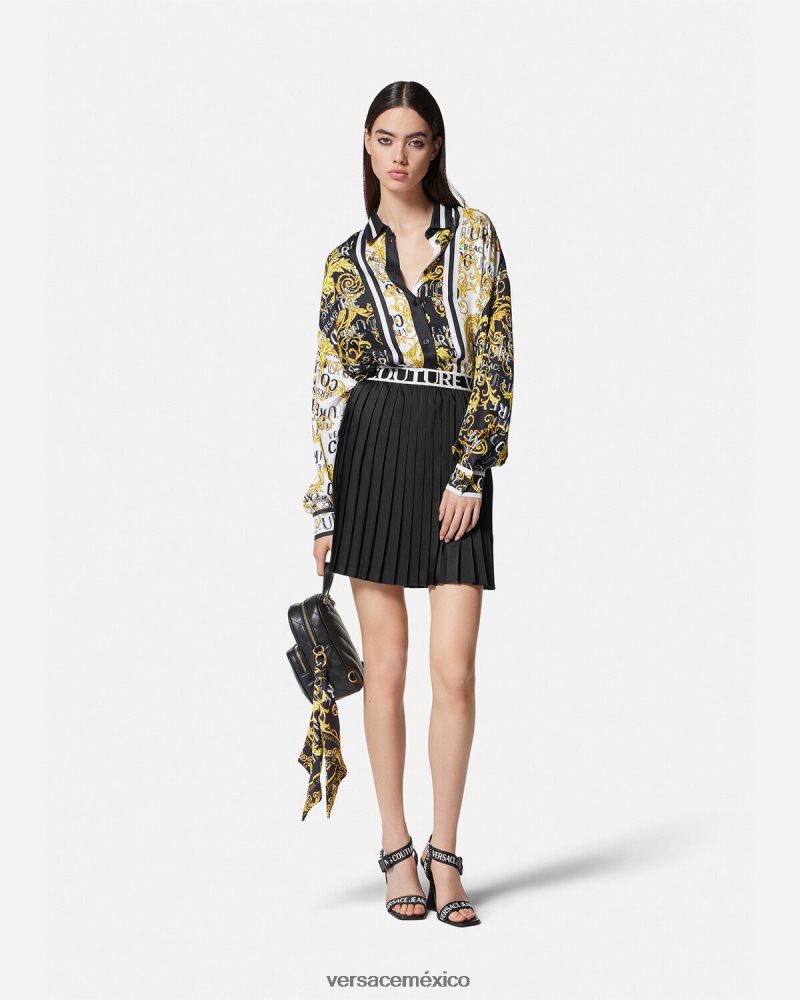 Versace camisa de alta costura con logo oro negro ropa mujer 84626J2202