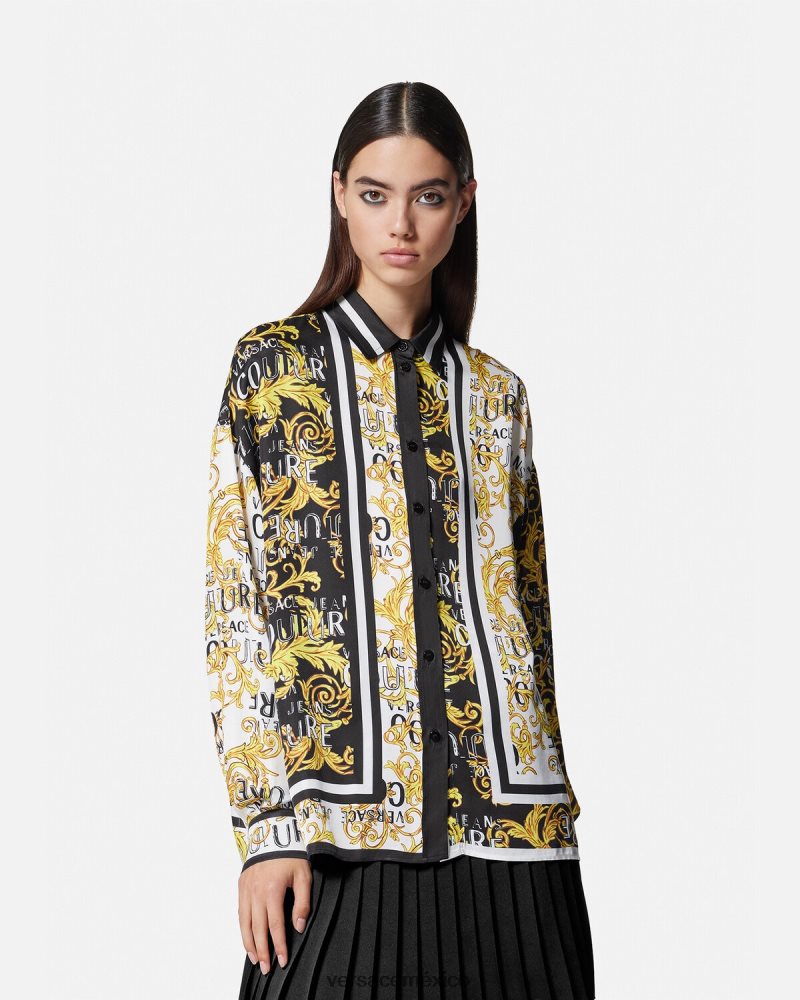 Versace camisa de alta costura con logo oro negro ropa mujer 84626J2202