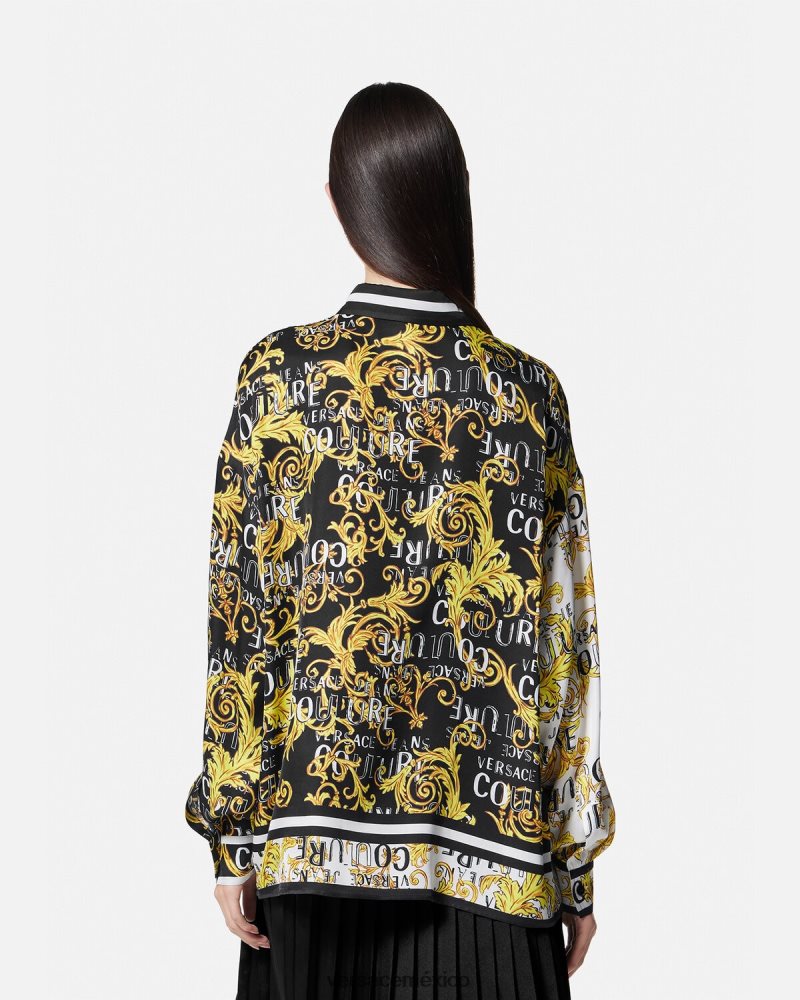 Versace camisa de alta costura con logo oro negro ropa mujer 84626J2202