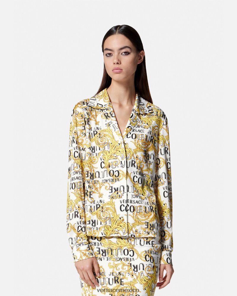Versace camisa de alta costura con logo oro y blanco ropa mujer 84626J2201