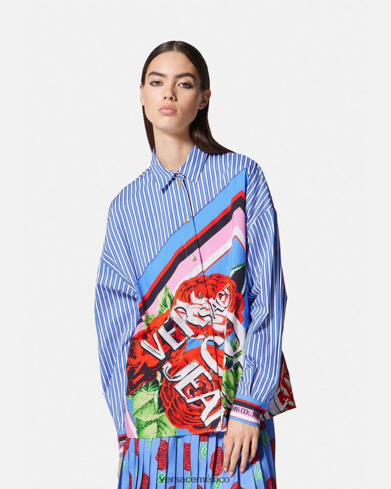 Versace camisa rayas rosas azul claro ropa mujer 84626J2164