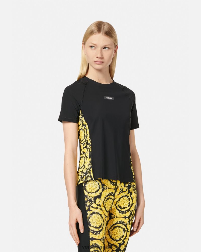 Versace camisa de gimnasio barroco negro ropa mujer 84626J242