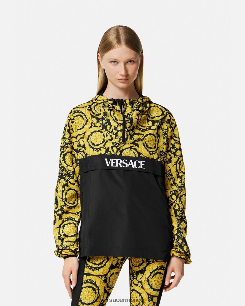 Versace chaqueta cortavientos barroco negro ropa mujer 84626J239