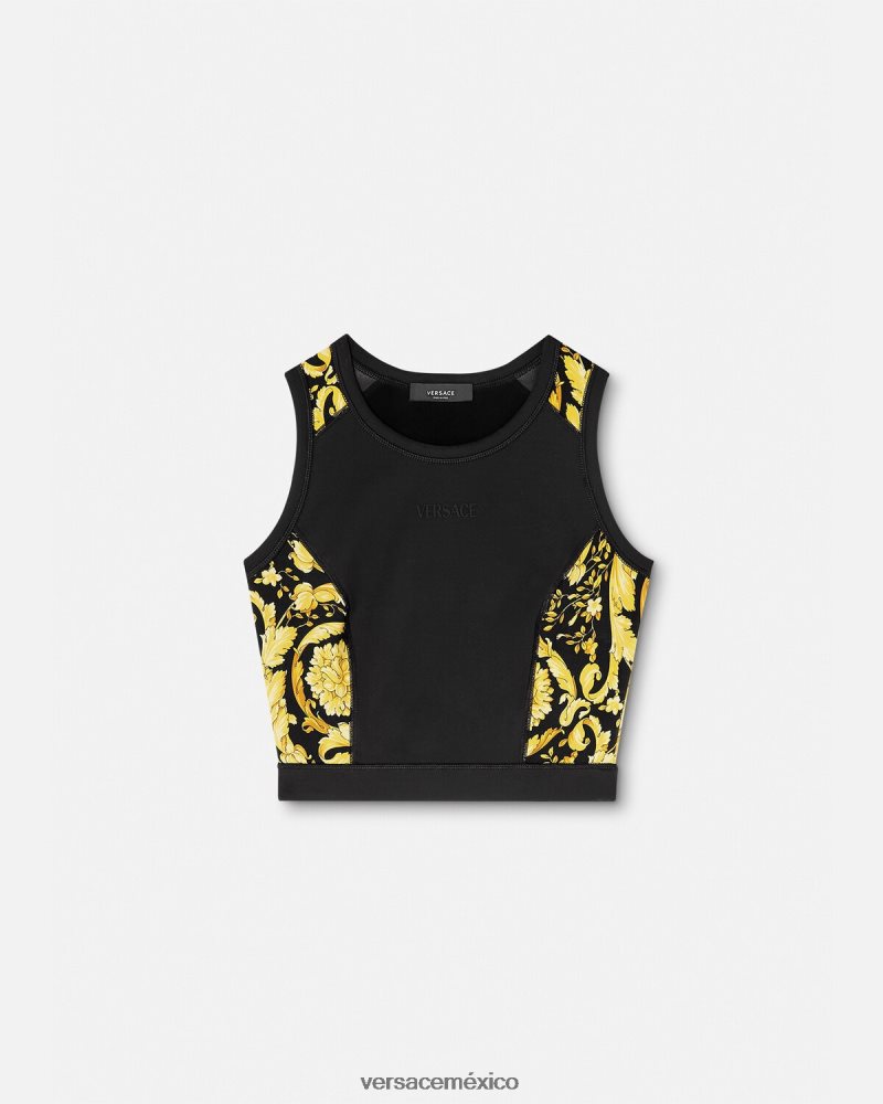 Versace sujetador deportivo barroco para gimnasio negro ropa mujer 84626J232