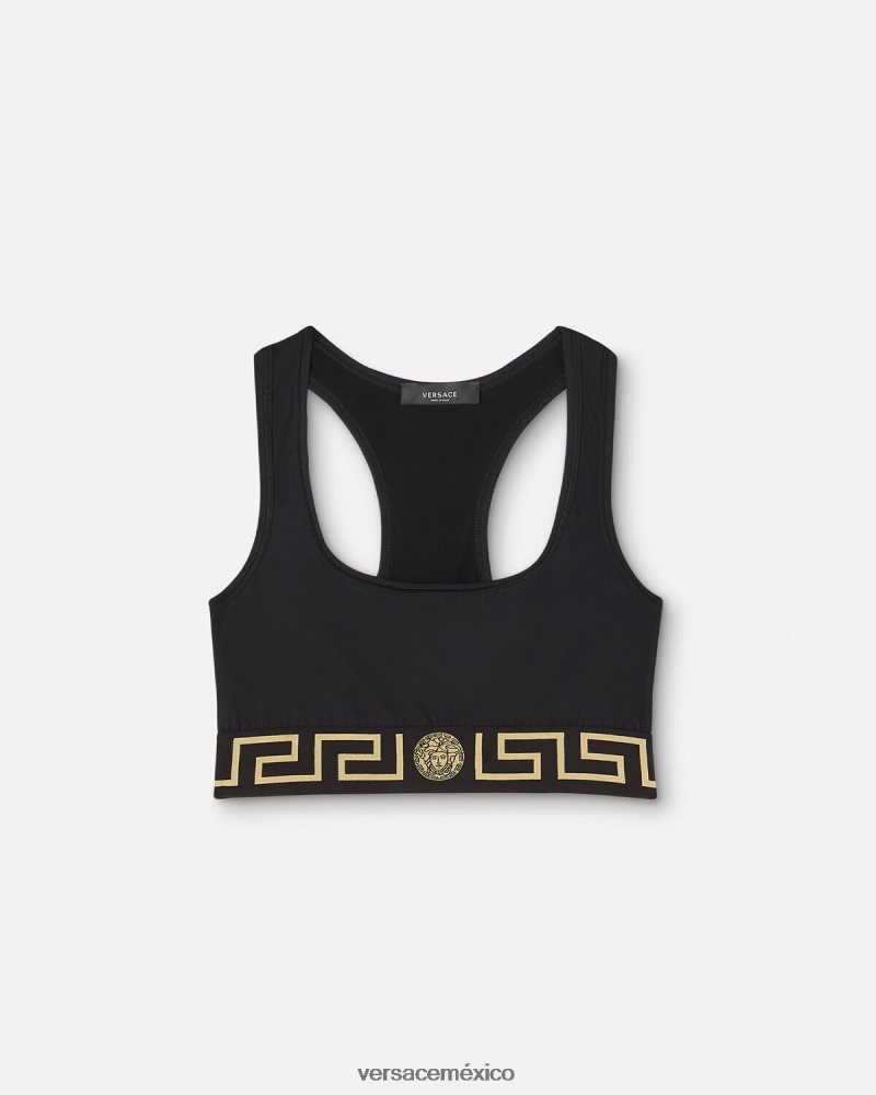 Versace sujetador deportivo con borde de greca negro ropa mujer 84626J237
