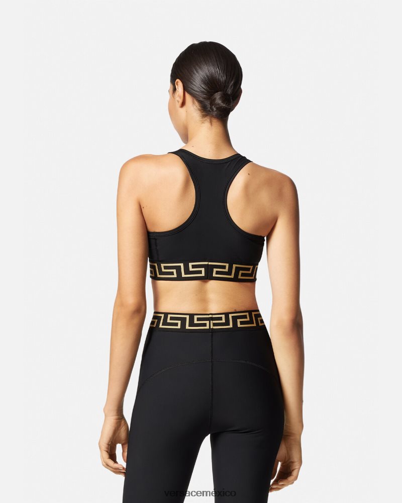 Versace sujetador deportivo con borde de greca negro ropa mujer 84626J237