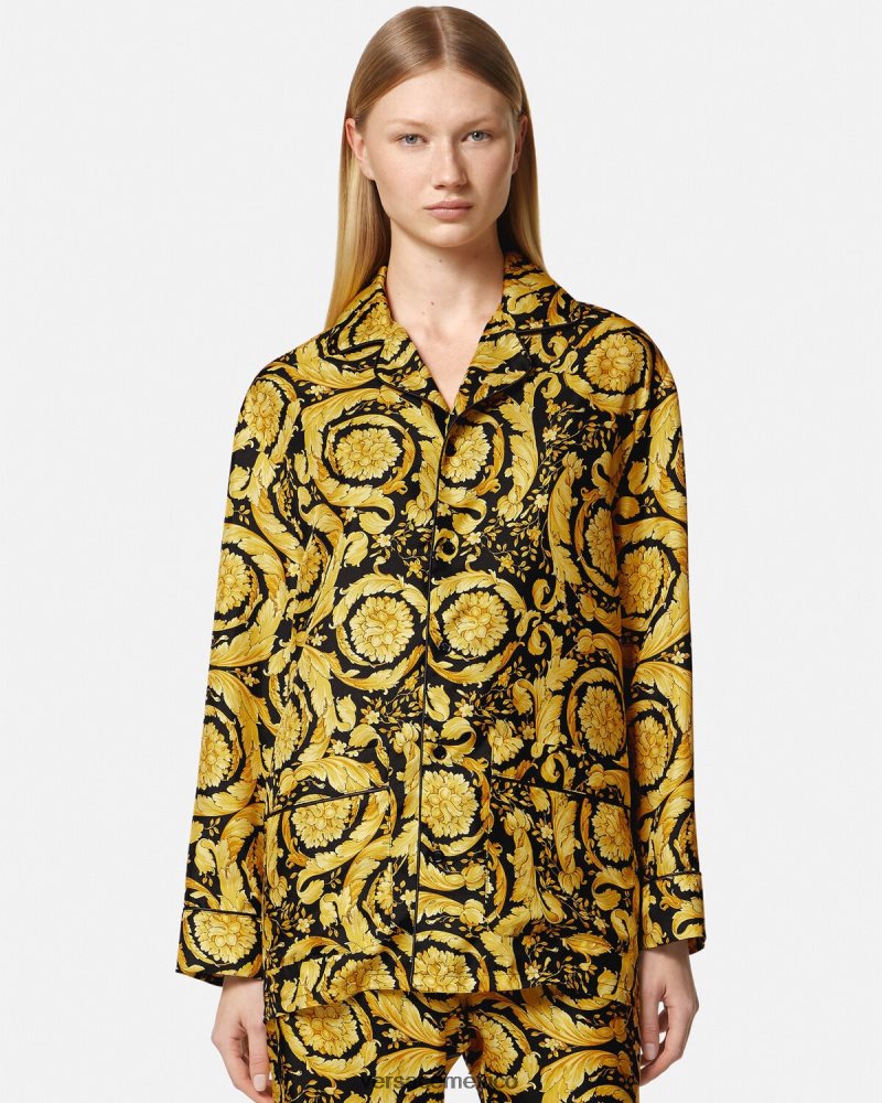Versace camisa de pijama de seda con estampado barroco imprimir ropa interior y ropa de playa mujer 84626J1027