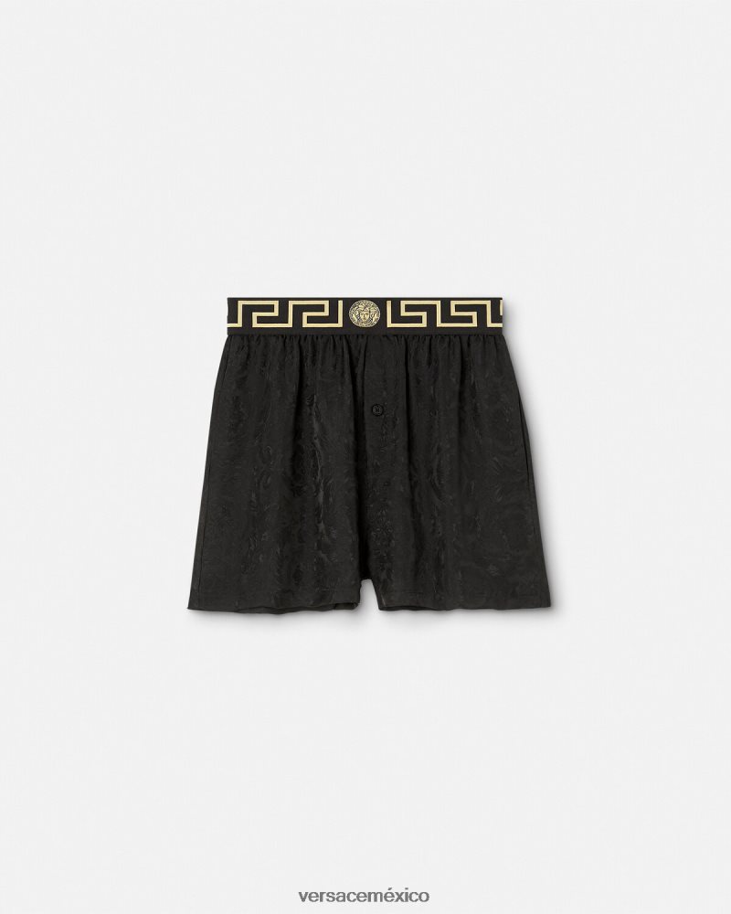 Versace shorts de pijama con borde barroco y greca negro y gris ropa interior y ropa de playa mujer 84626J1025