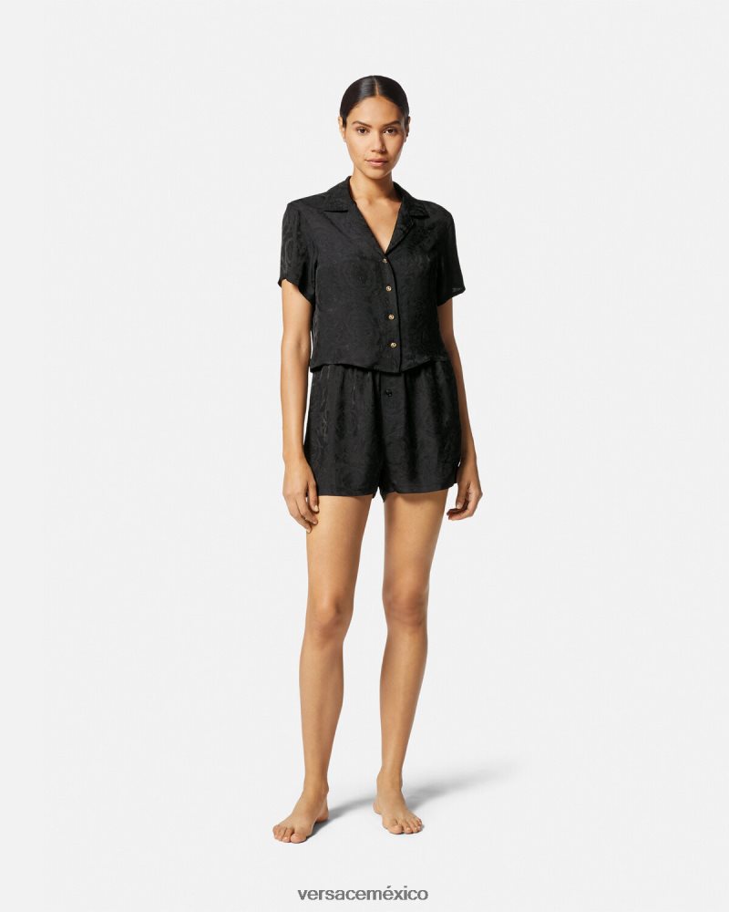 Versace shorts de pijama con borde barroco y greca negro y gris ropa interior y ropa de playa mujer 84626J1025