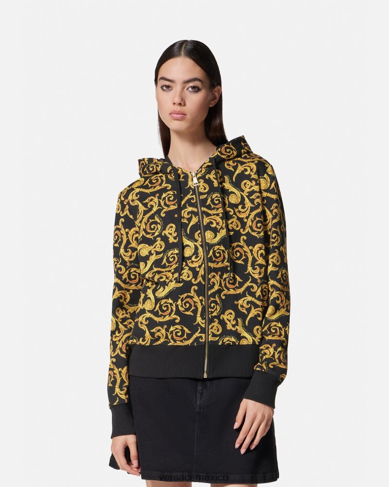 Versace sudadera con capucha de alta costura oro negro ropa mujer 84626J2175