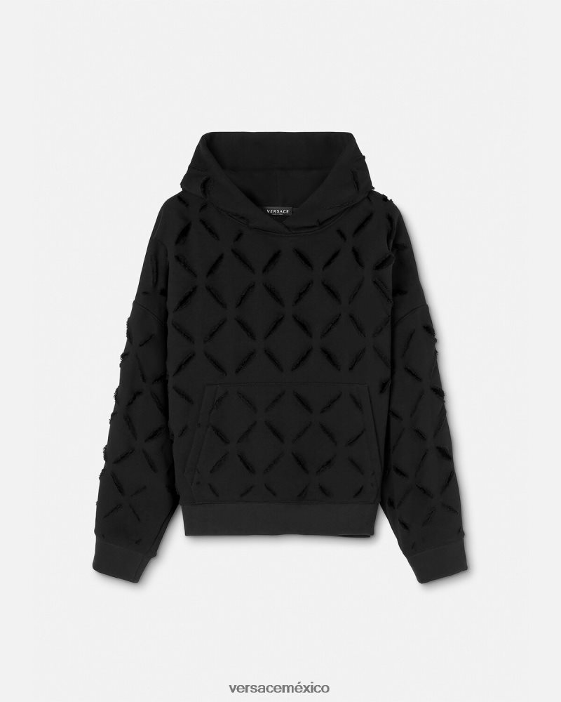 Versace sudadera con capucha extragrande y desgastada negro ropa mujer 84626J142