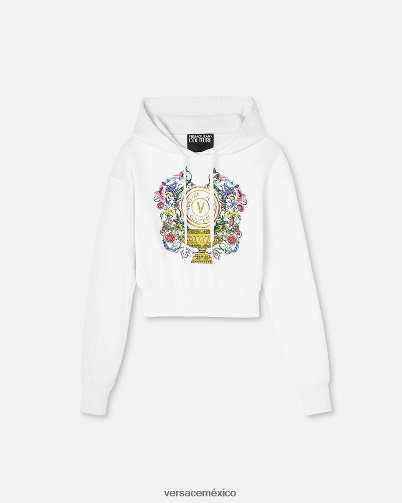 Versace sudadera con capucha y emblema en V oro y blanco ropa mujer 84626J2232