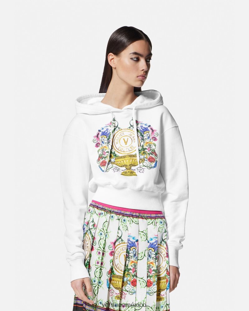 Versace sudadera con capucha y emblema en V oro y blanco ropa mujer 84626J2232