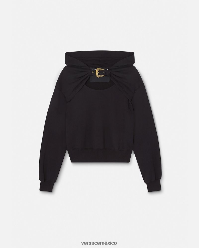Versace sudadera con capucha y hebilla barroca negro ropa mujer 84626J2154