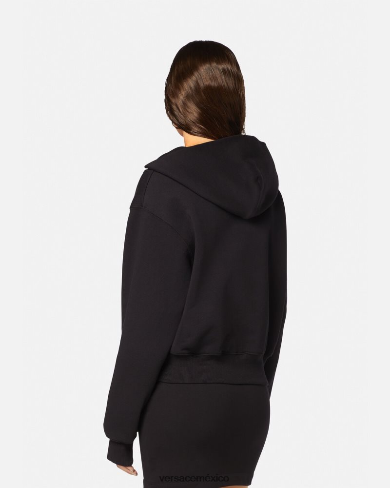 Versace sudadera con capucha y hebilla barroca negro ropa mujer 84626J2154