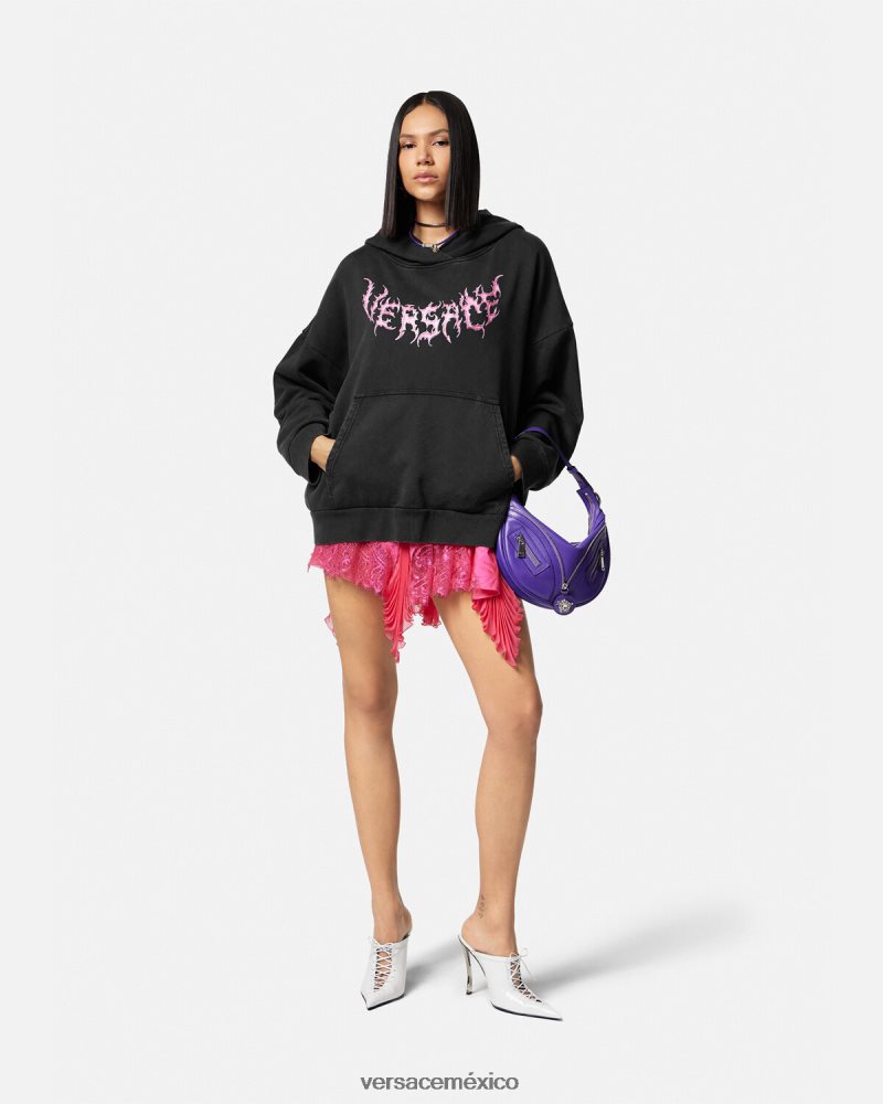 Versace sudadera con capucha y logo negro ropa mujer 84626J144