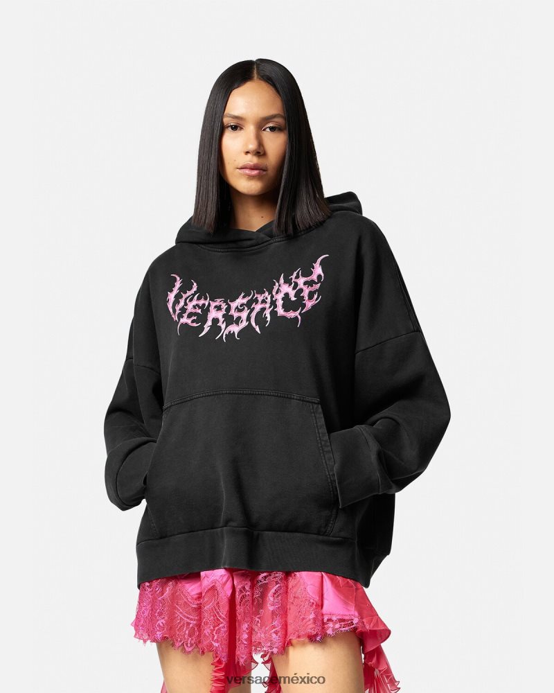 Versace sudadera con capucha y logo negro ropa mujer 84626J144