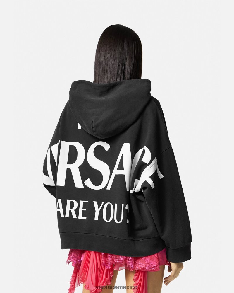Versace sudadera con capucha y logo negro ropa mujer 84626J144