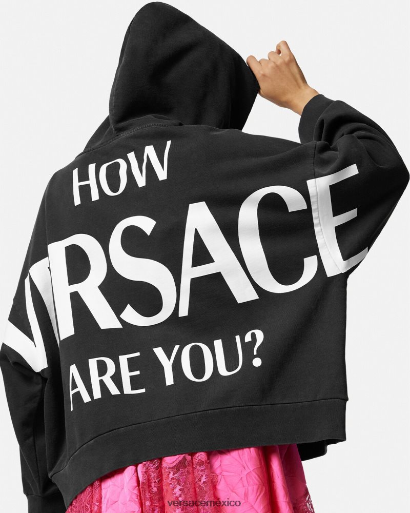 Versace sudadera con capucha y logo negro ropa mujer 84626J144