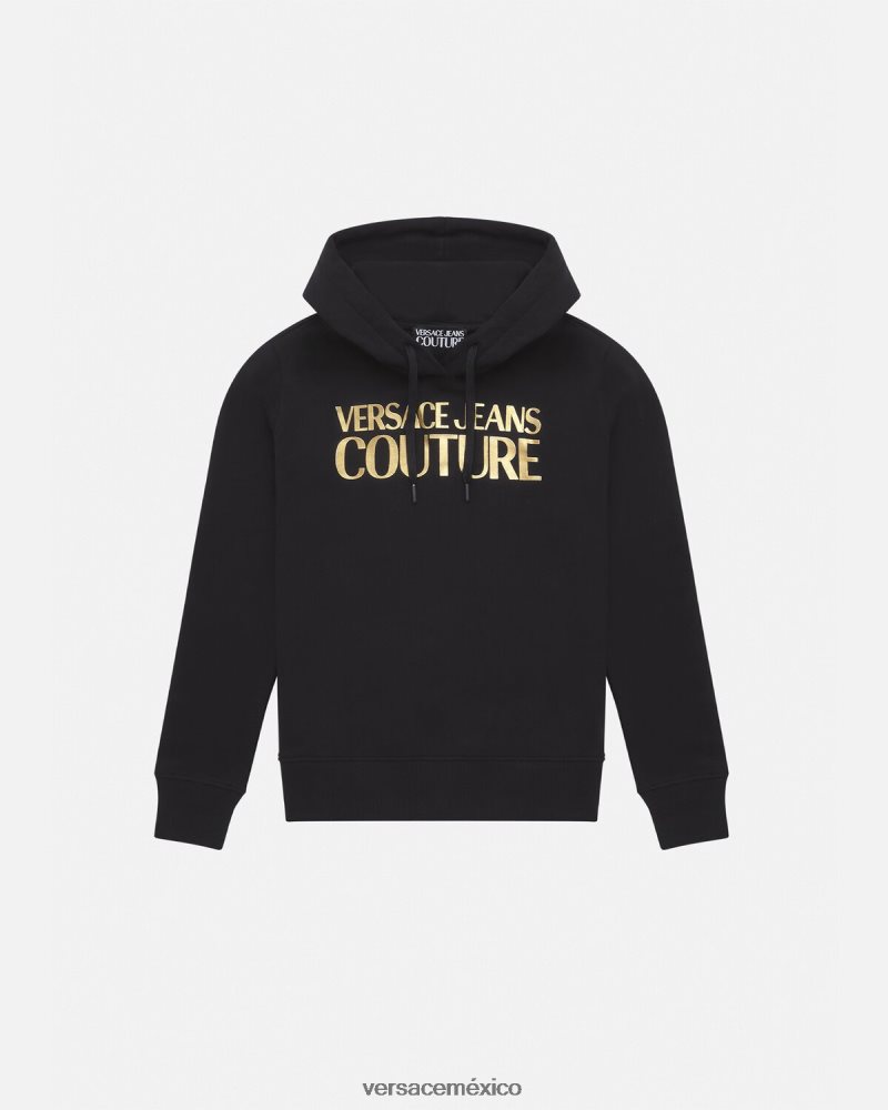 Versace sudadera con capucha y logo oro negro ropa mujer 84626J2234