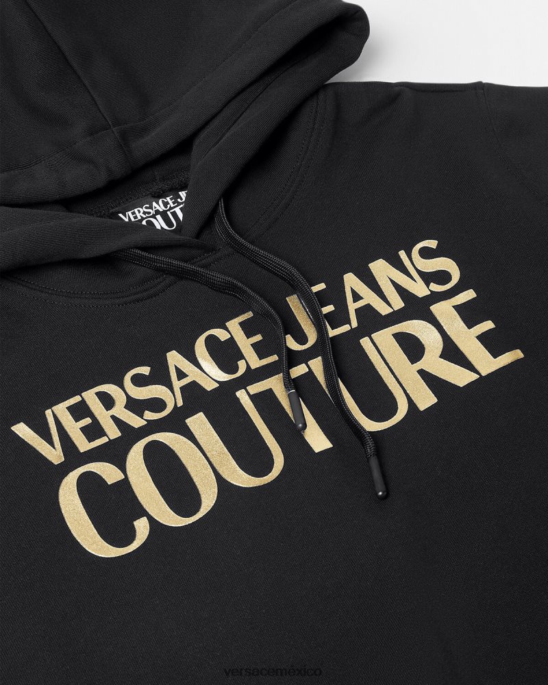 Versace sudadera con capucha y logo oro negro ropa mujer 84626J2234