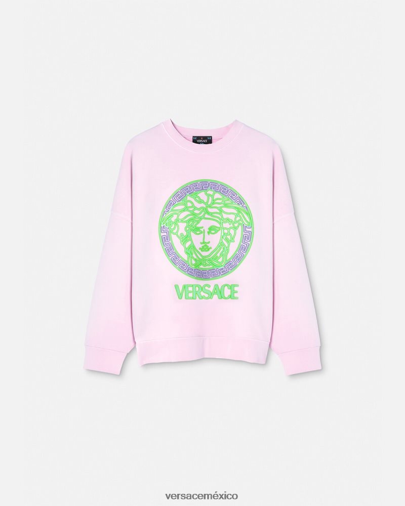 Versace sudadera con logo desgastado de Medusa rosa ropa mujer 84626J132