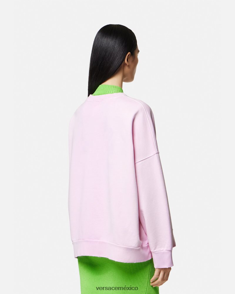 Versace sudadera con logo desgastado de Medusa rosa ropa mujer 84626J132