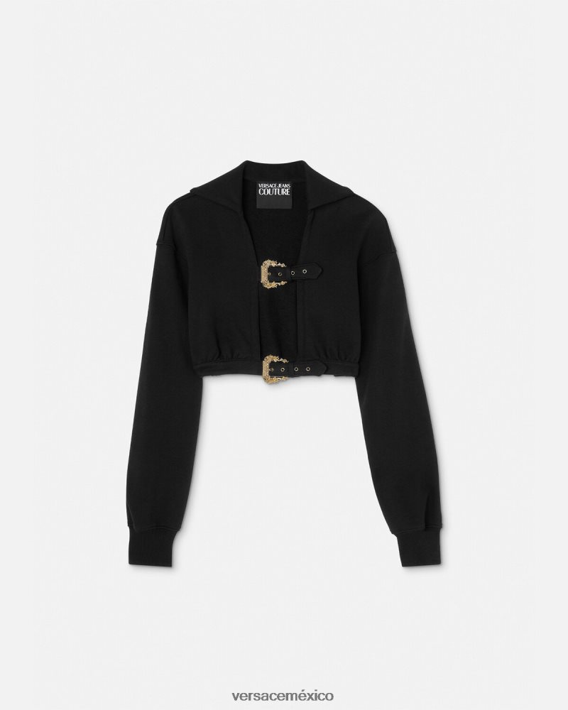 Versace sudadera corta con hebilla barroca negro ropa mujer 84626J2229